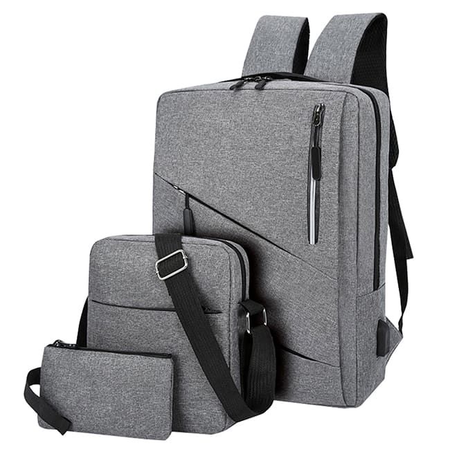 MAL 618, Set maletines Nikola Incluye Backpack, bolsa correa larga y bolsillo de mano Backpack con salida para usb y audífonos. 3 compartimentos al frentr con cierre. Compartimento interior para laptop