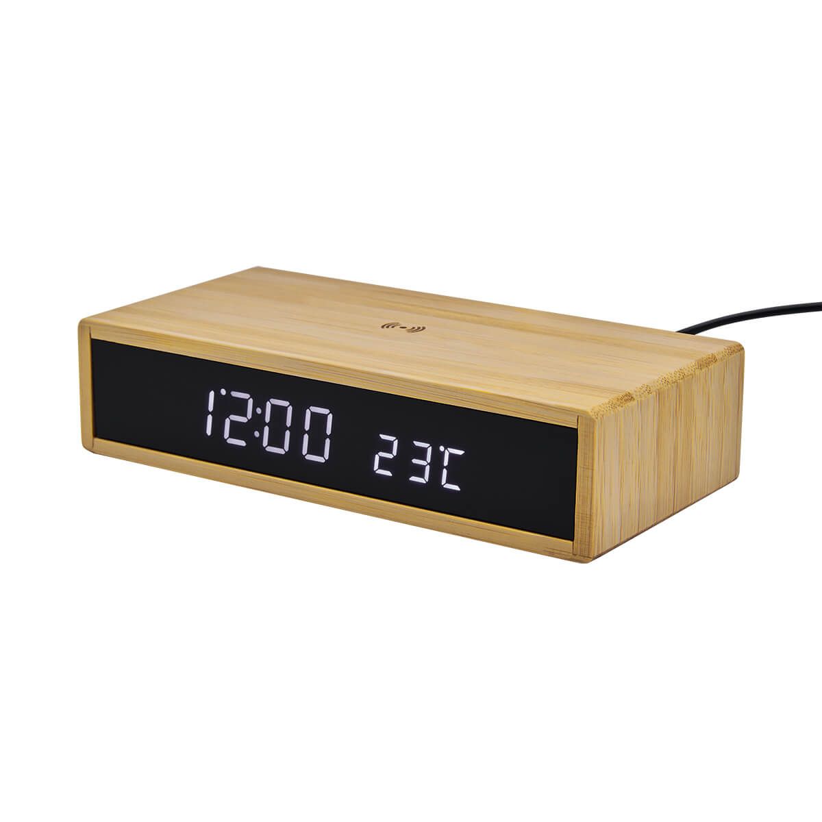 MK 401, RELOJ CARGADOR MITE. Reloj digital con carga inalámbrica de 10W. Display indicador de hora y temperatura. Tres modos de display para elegir y 4 niveles diferentes de brillo. Función de alarma. Carga por medio de cable tipo C incluido . 1m de largo).