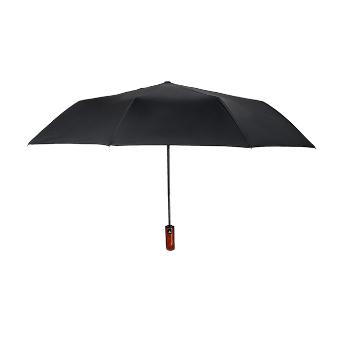 PM 19, NOOK. Paraguas de poliéster de 8 gajos con varillas reforzadas, cintilla de seguridad con velcro y mango con botón de sistema de apertura automático. Incluye funda.