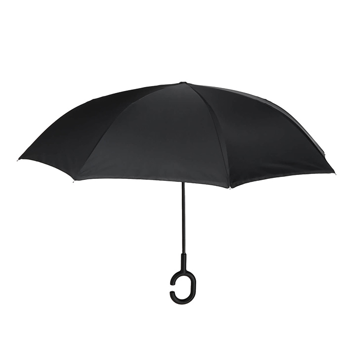 PM 17, GRAU. Paraguas reversible manual de 8 gajos dobles y mango de plástico con sujeta bolsas.