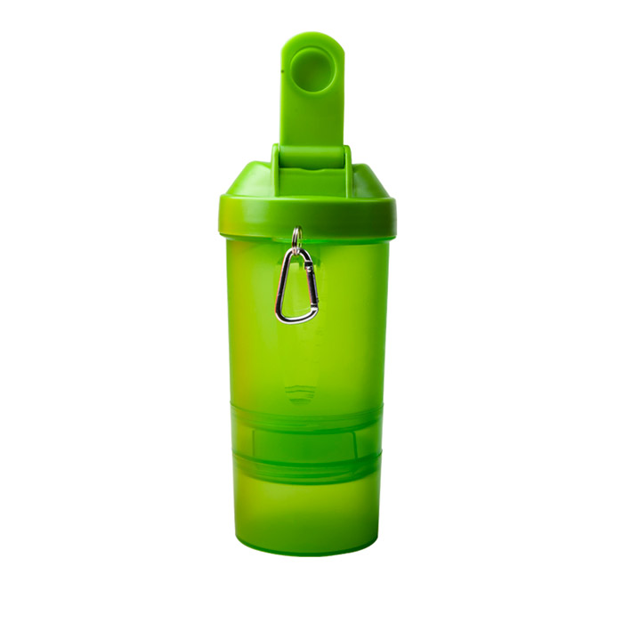 t-18, CILINDRO DE PLÁSTICO CON COMPARTIMENTOS, ARNÉS, RESORTE DE ACERO Y COLADOR. IDEAL PARA GIMNASIO CON CAP. 500 ML.